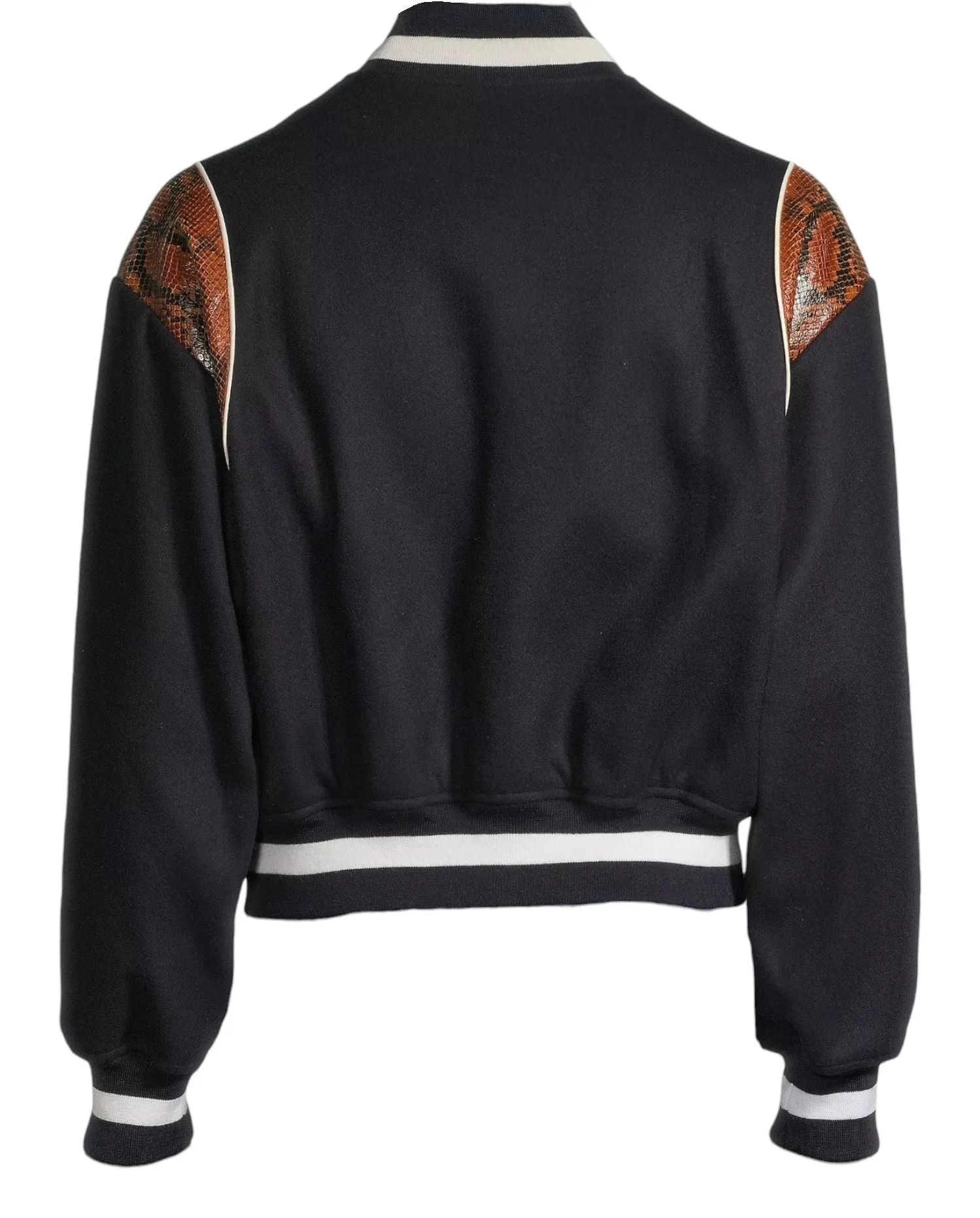 Bally 6305032 Men's Navy Wool-Blend Snakeskin-Embossed Bomber Jacket