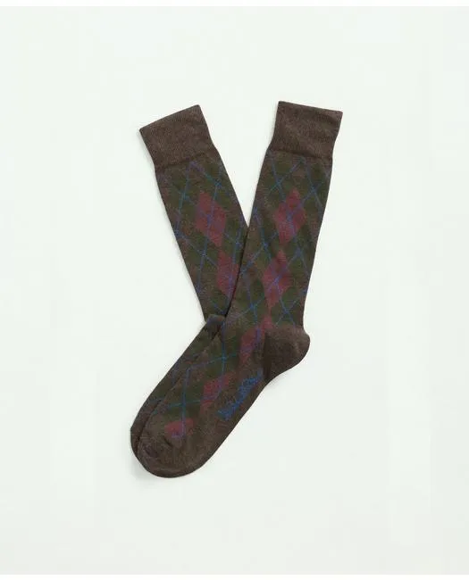 Brooks Brothers Men's Cotton Blend Argyle Socks Brown Brooks Brothers