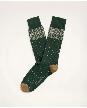 Brooks Brothers Men's Fair Isle Crew Socks Dark Green Brooks Brothers