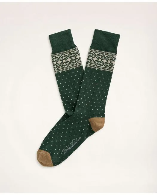 Brooks Brothers Men's Fair Isle Crew Socks Dark Green Brooks Brothers