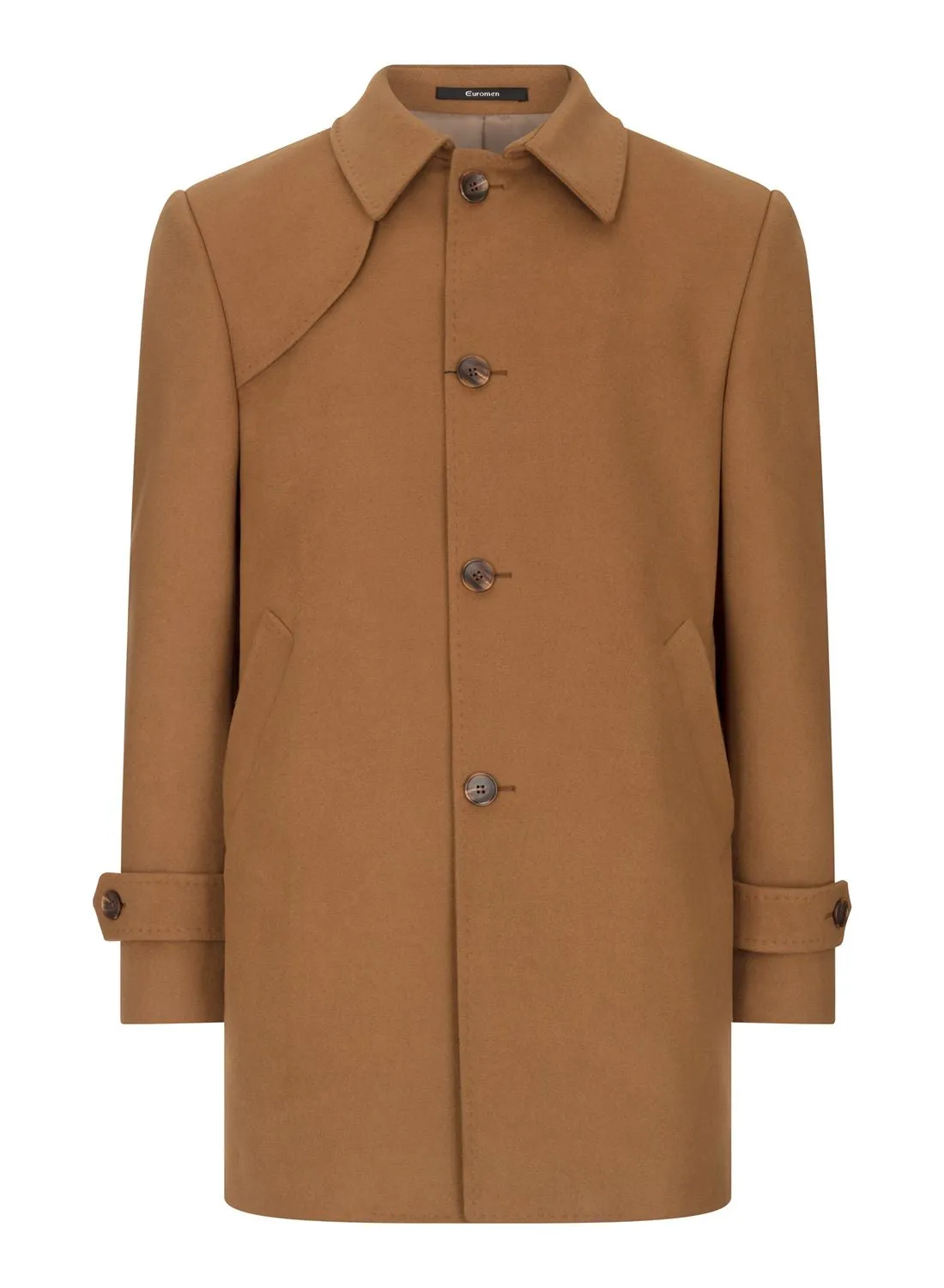 Camel 3/4 Overcoat Classic Button Down Collar Shoulder Patch