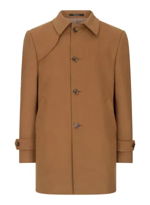 Camel 3/4 Overcoat Classic Button Down Collar Shoulder Patch