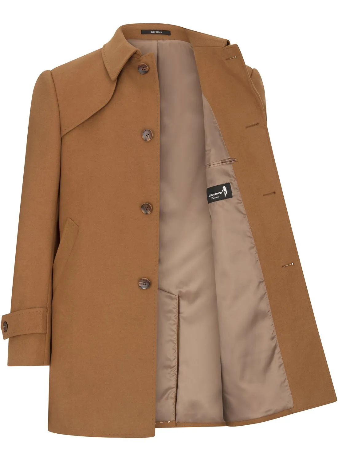 Camel 3/4 Overcoat Classic Button Down Collar Shoulder Patch