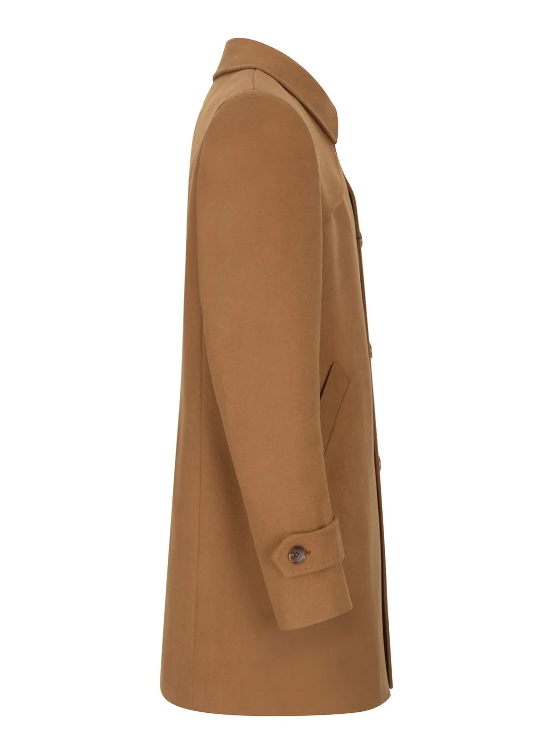 Camel 3/4 Overcoat Classic Button Down Collar Shoulder Patch