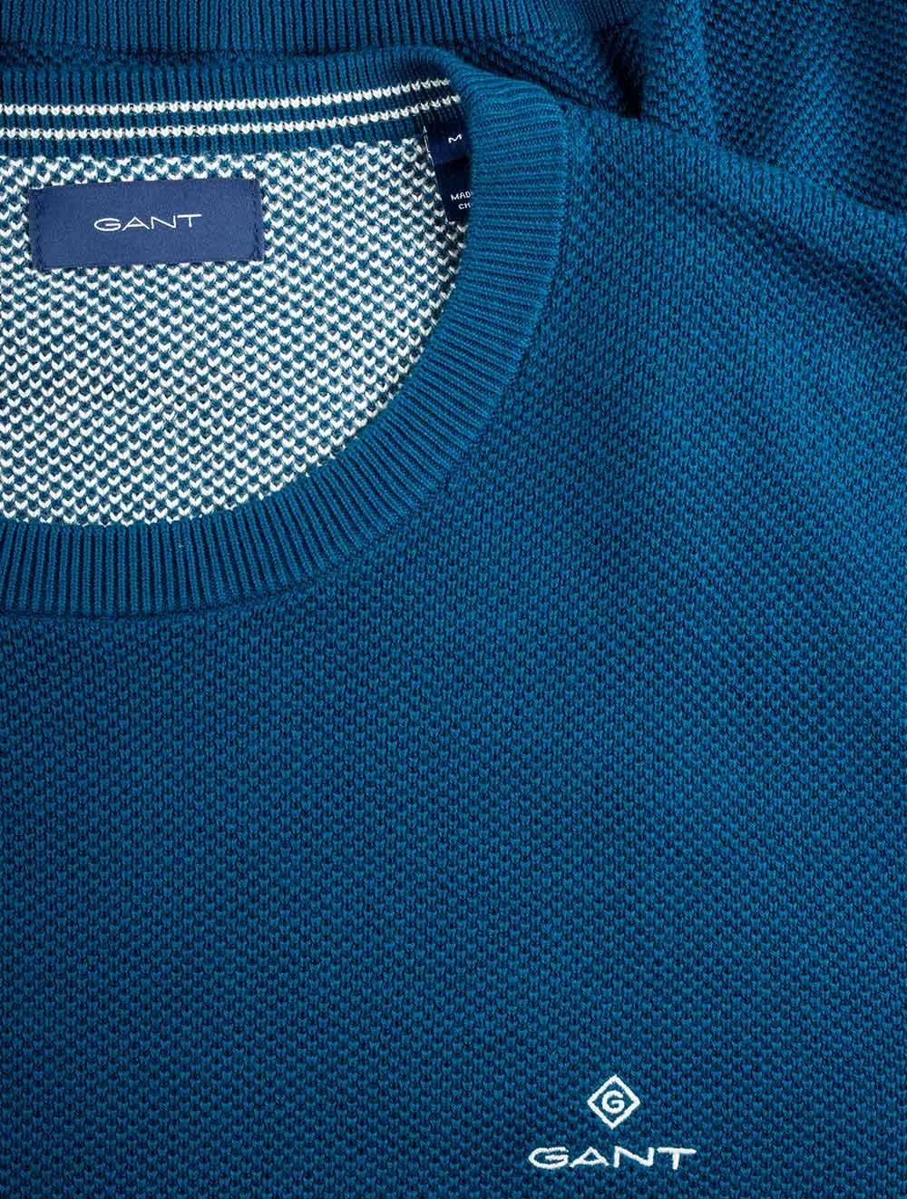 Cotton Piqu�� Crew Neck Sweater Sailor Blue