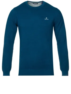 Cotton Piqu�� Crew Neck Sweater Sailor Blue