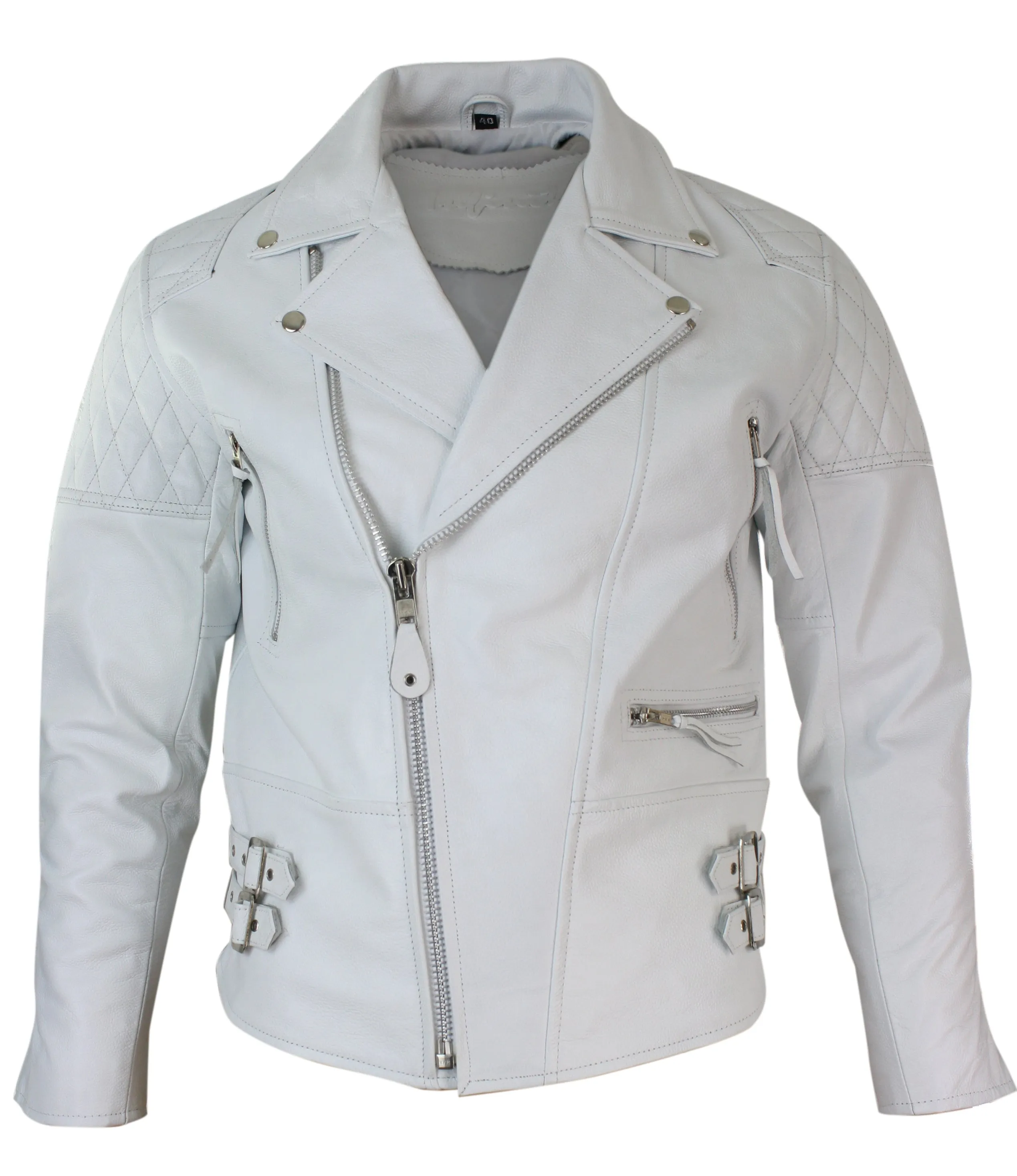 Cross Zip Cowhide Padded Biker Jacket