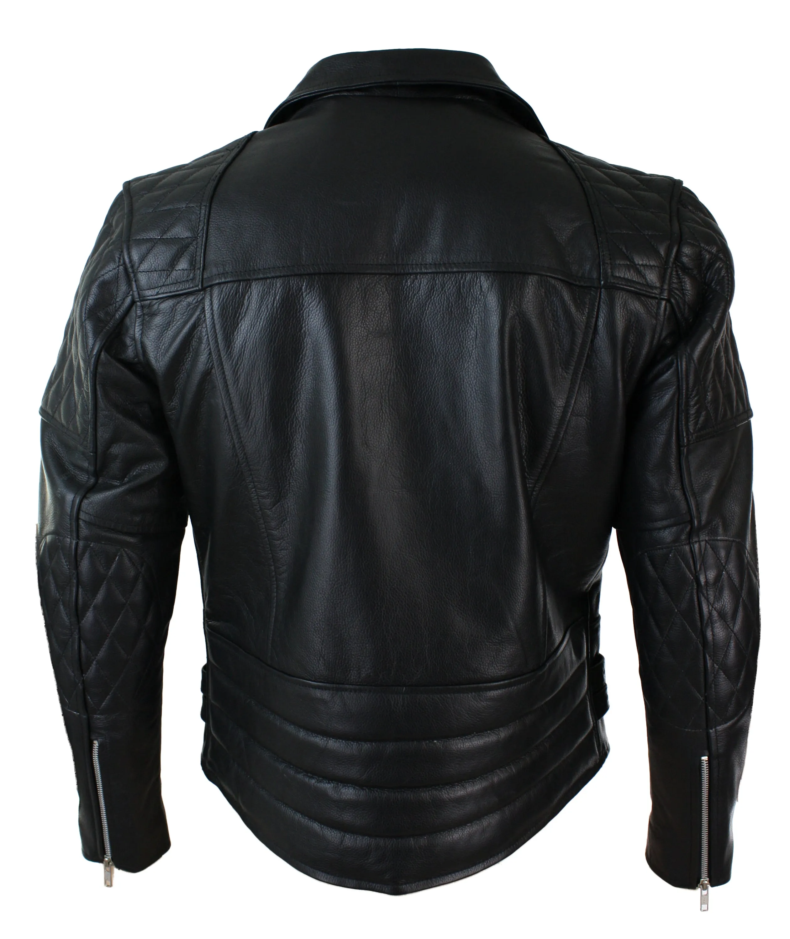 Cross Zip Cowhide Padded Biker Jacket