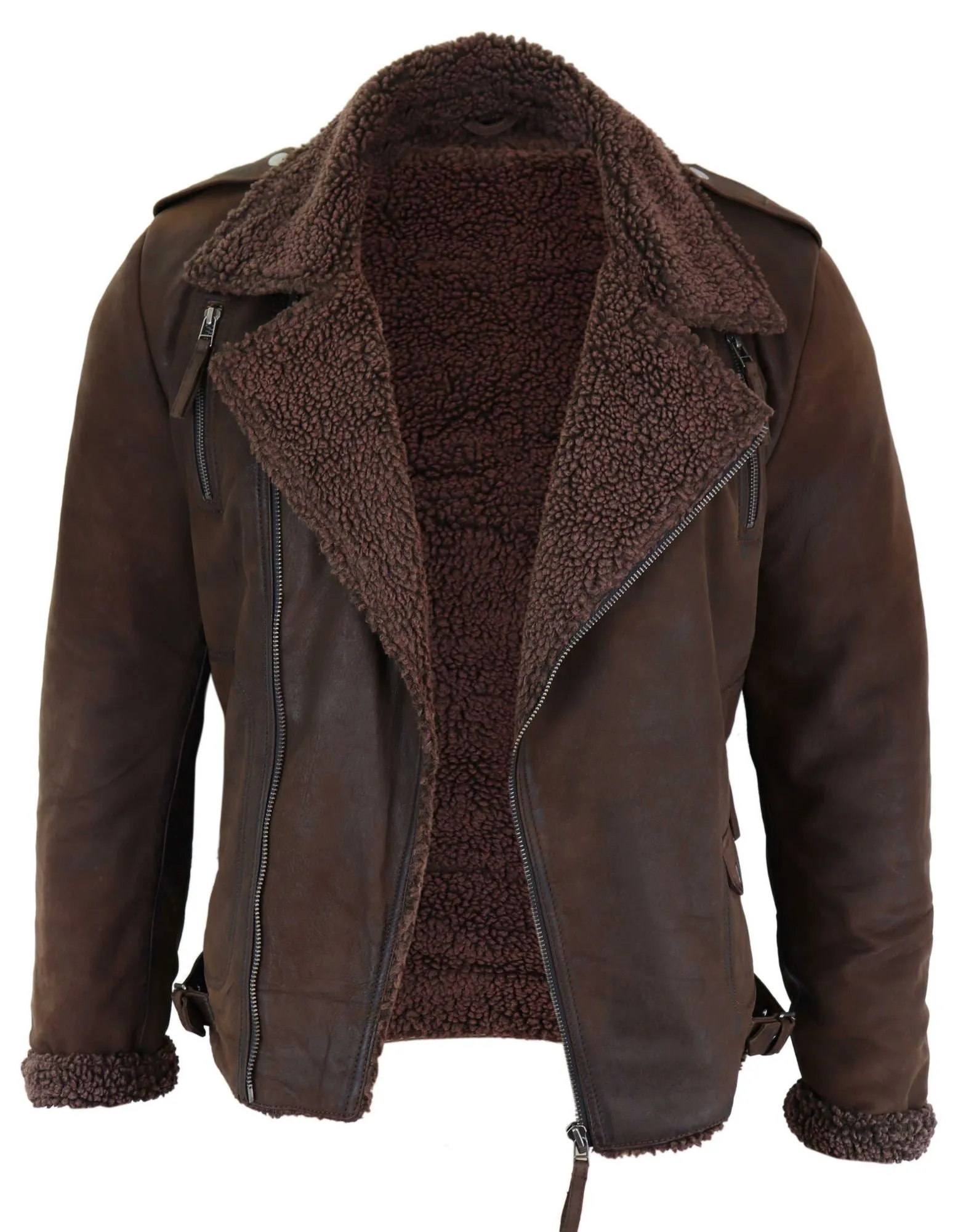 Cross Zip Leather Biker Jacket