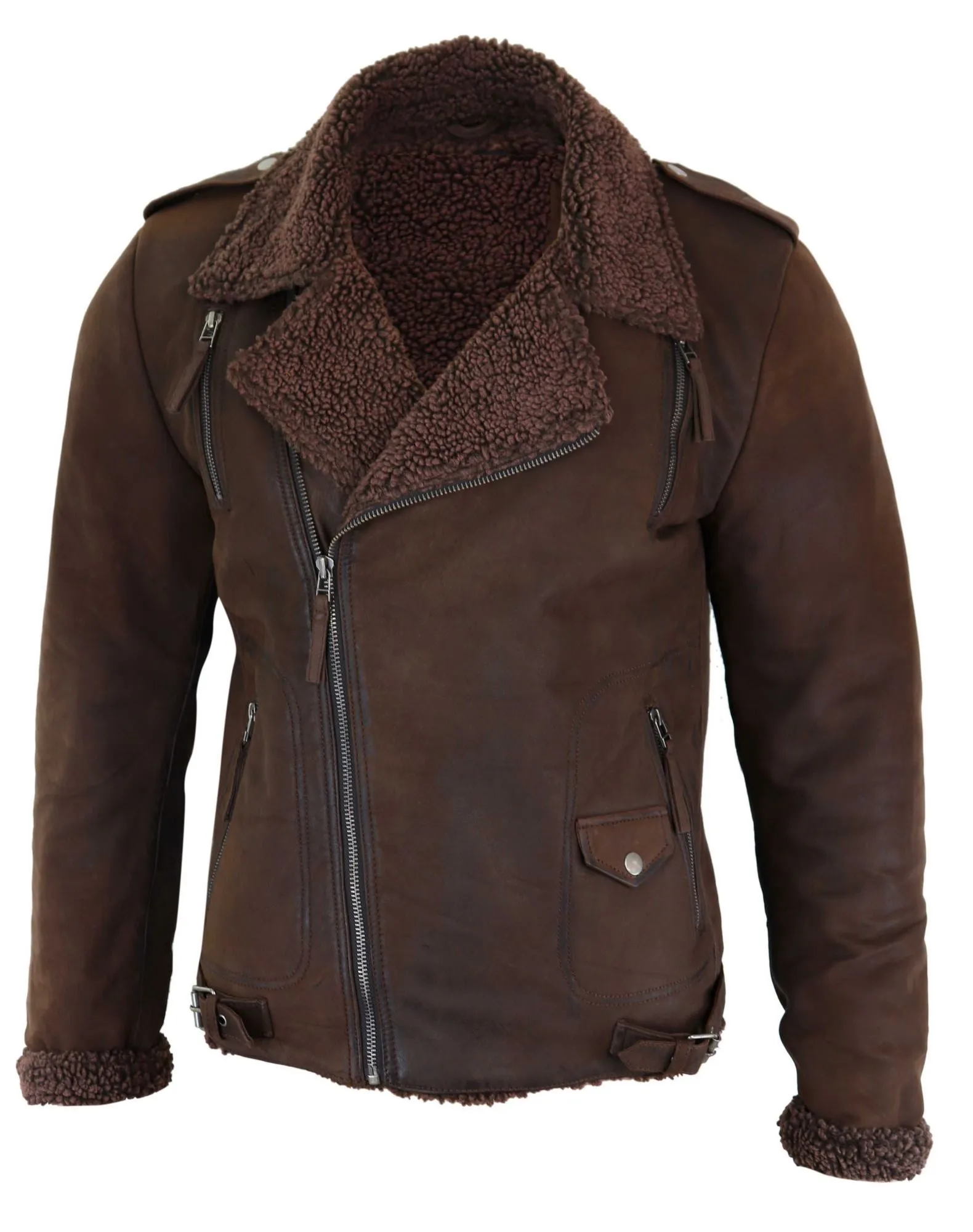 Cross Zip Leather Biker Jacket