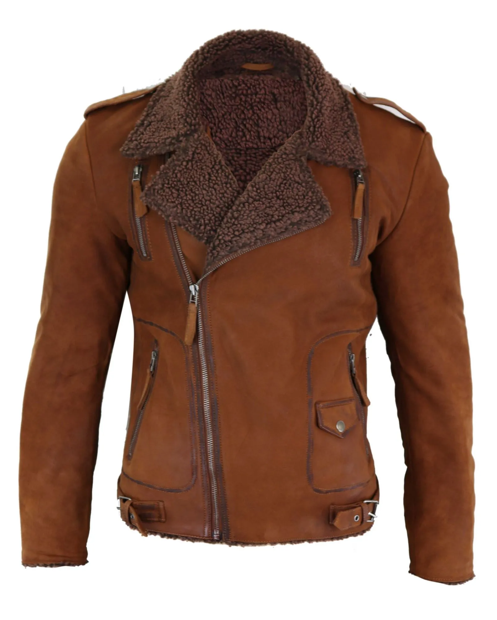Cross Zip Leather Biker Jacket