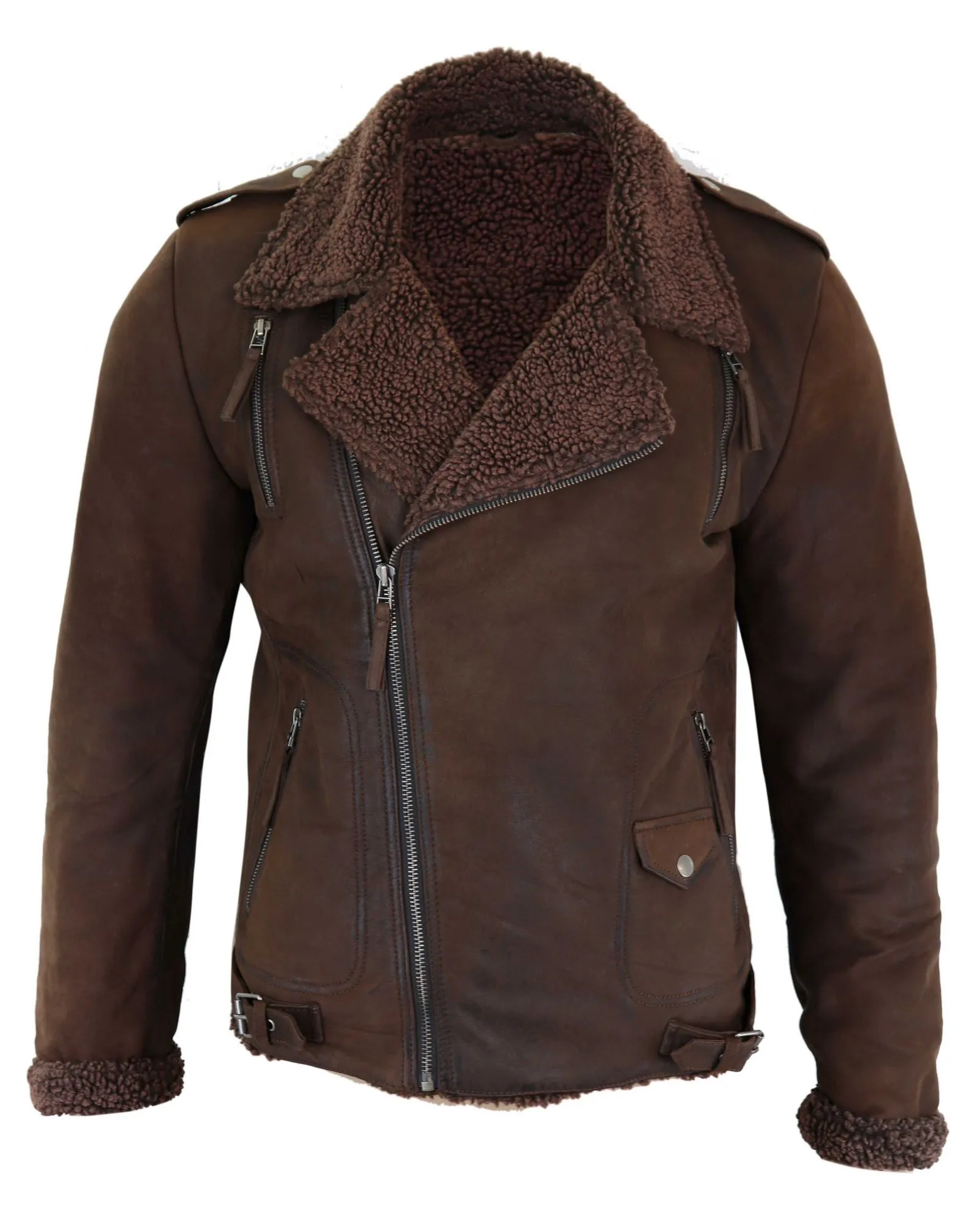 Cross Zip Leather Biker Jacket