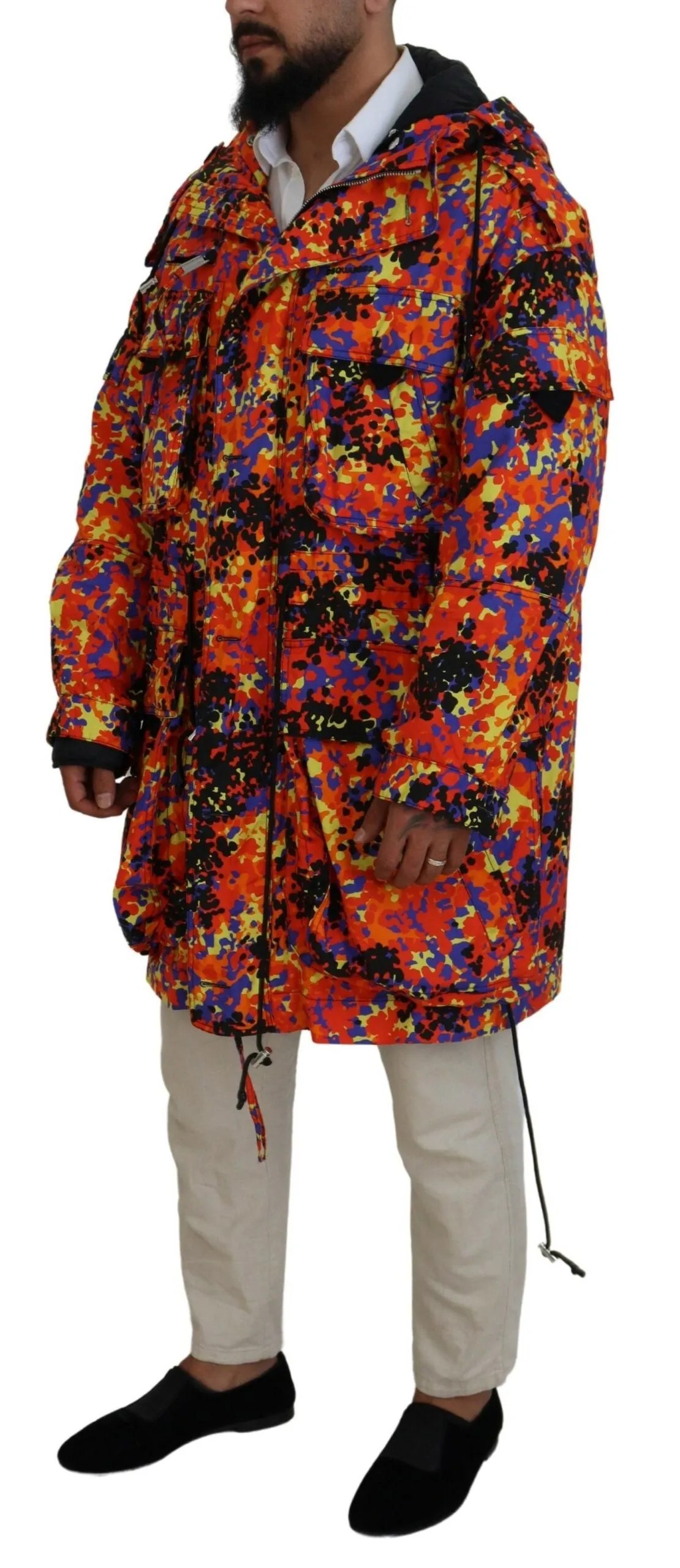 Dsqua²  Long Hooded Cargo Pocket Coat Men's Jacket