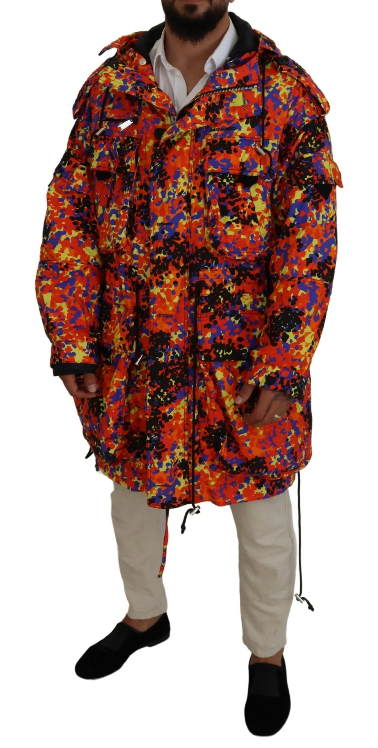 Dsqua²  Long Hooded Cargo Pocket Coat Men's Jacket