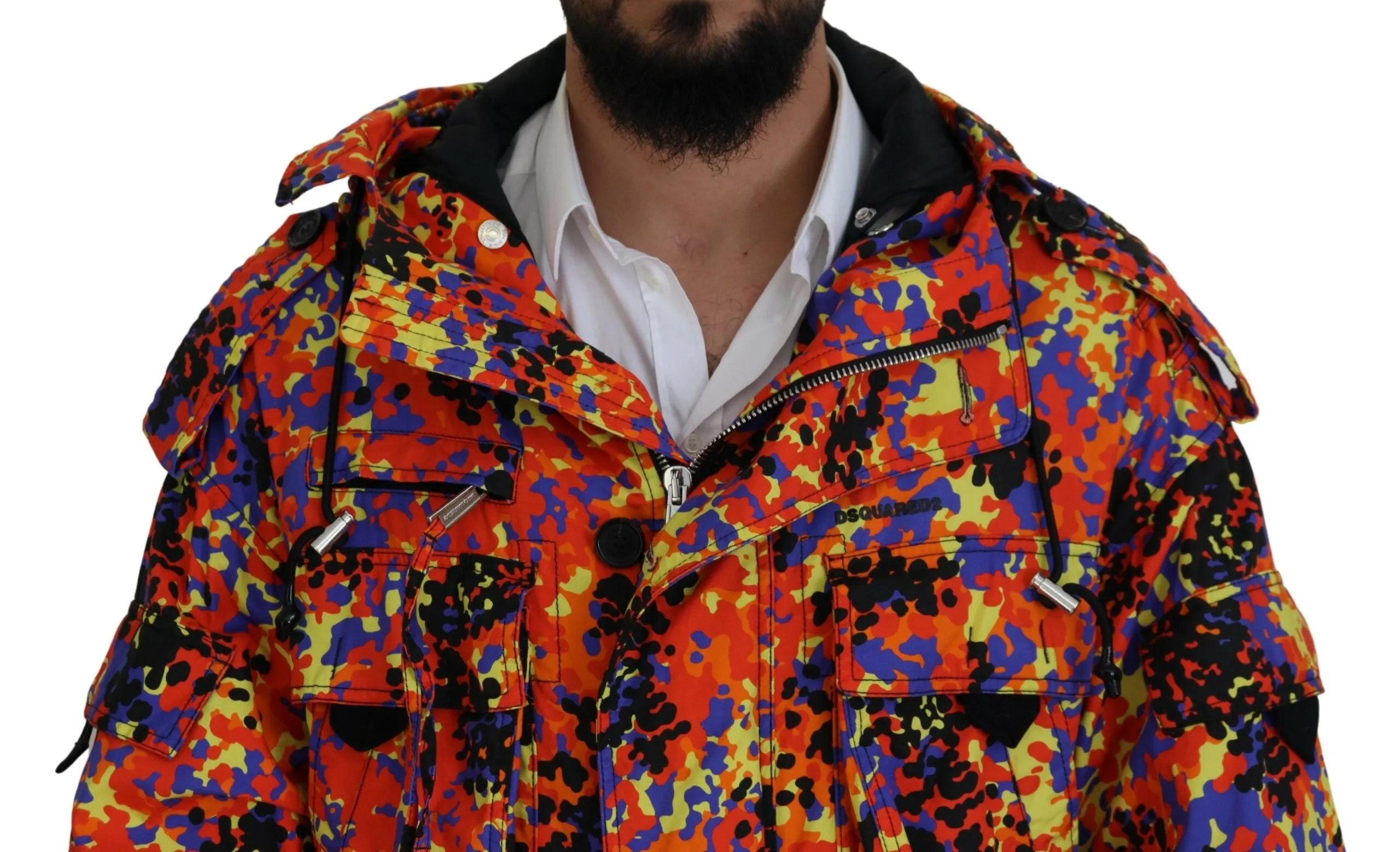 Dsqua²  Long Hooded Cargo Pocket Coat Men's Jacket