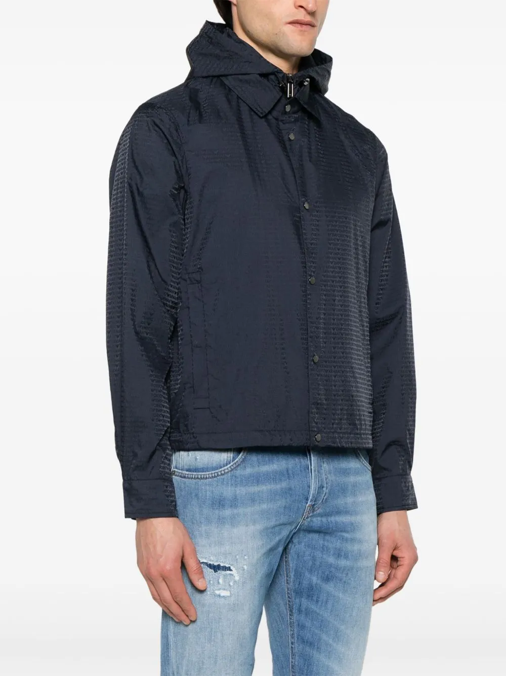 Emporio Armani Men's Blouson With Internal Nylon Bib Jacquard All-Over Lettering