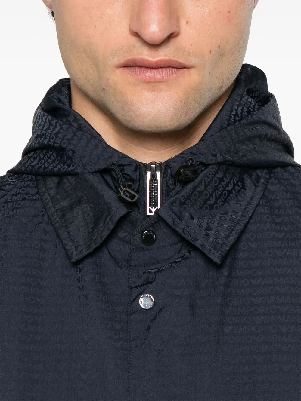 Emporio Armani Men's Blouson With Internal Nylon Bib Jacquard All-Over Lettering