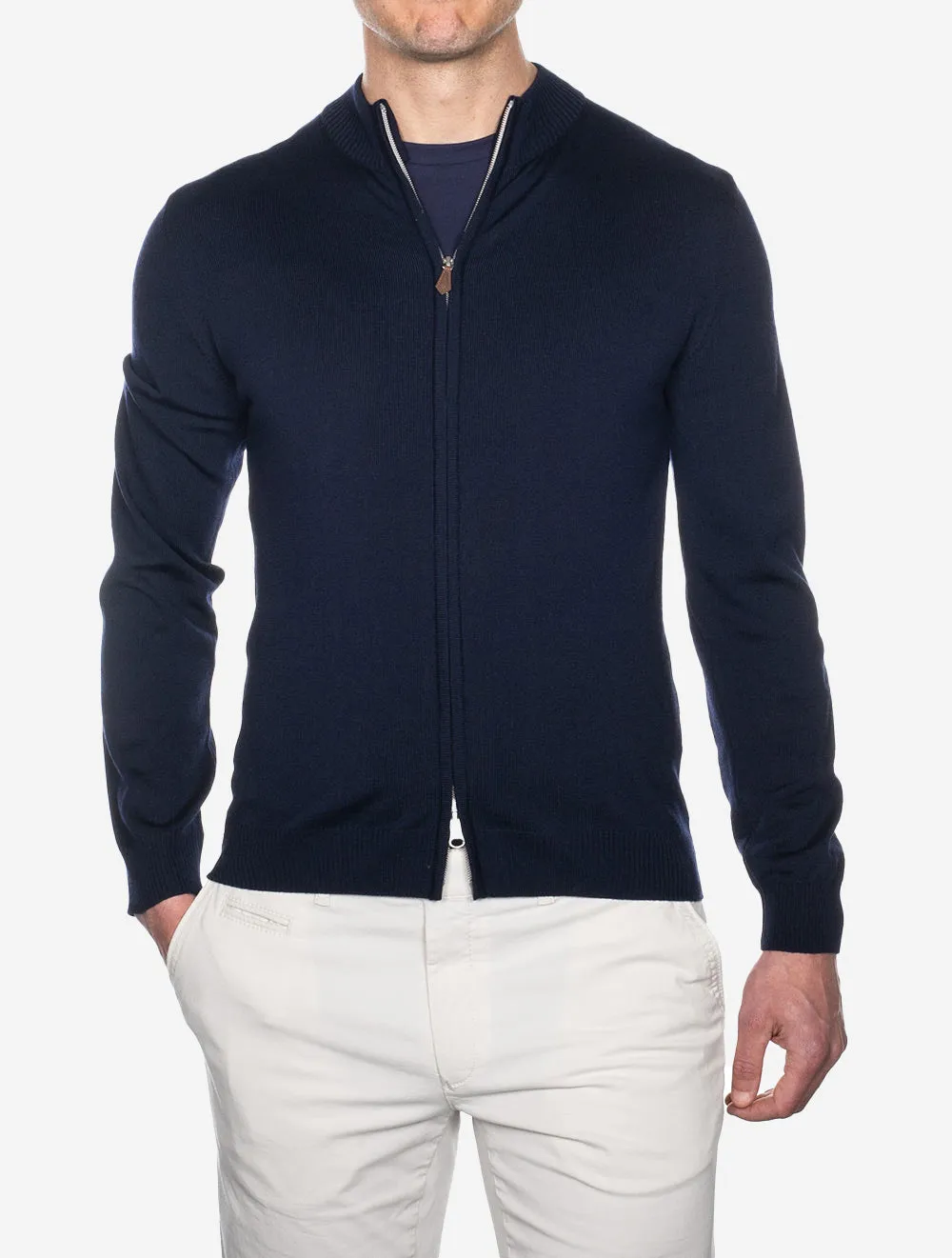 Full Zip Merino Wool Cardigan Navy