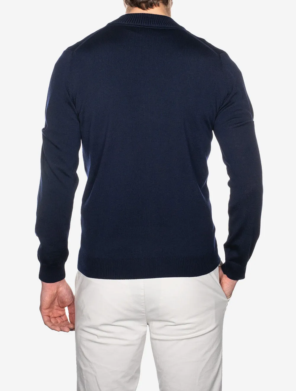 Full Zip Merino Wool Cardigan Navy