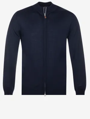 Full Zip Merino Wool Cardigan Navy