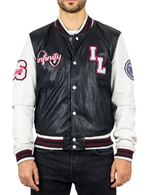 Genuine Leather Bomber Jacket Baseball Letterman Coat