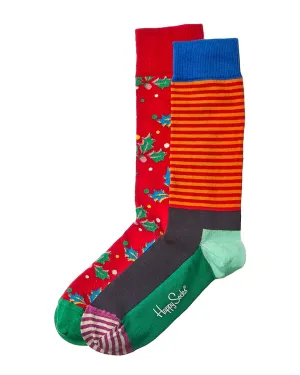 Happy Socks 2pk Christmas Cracker Holly Socks Gift Set