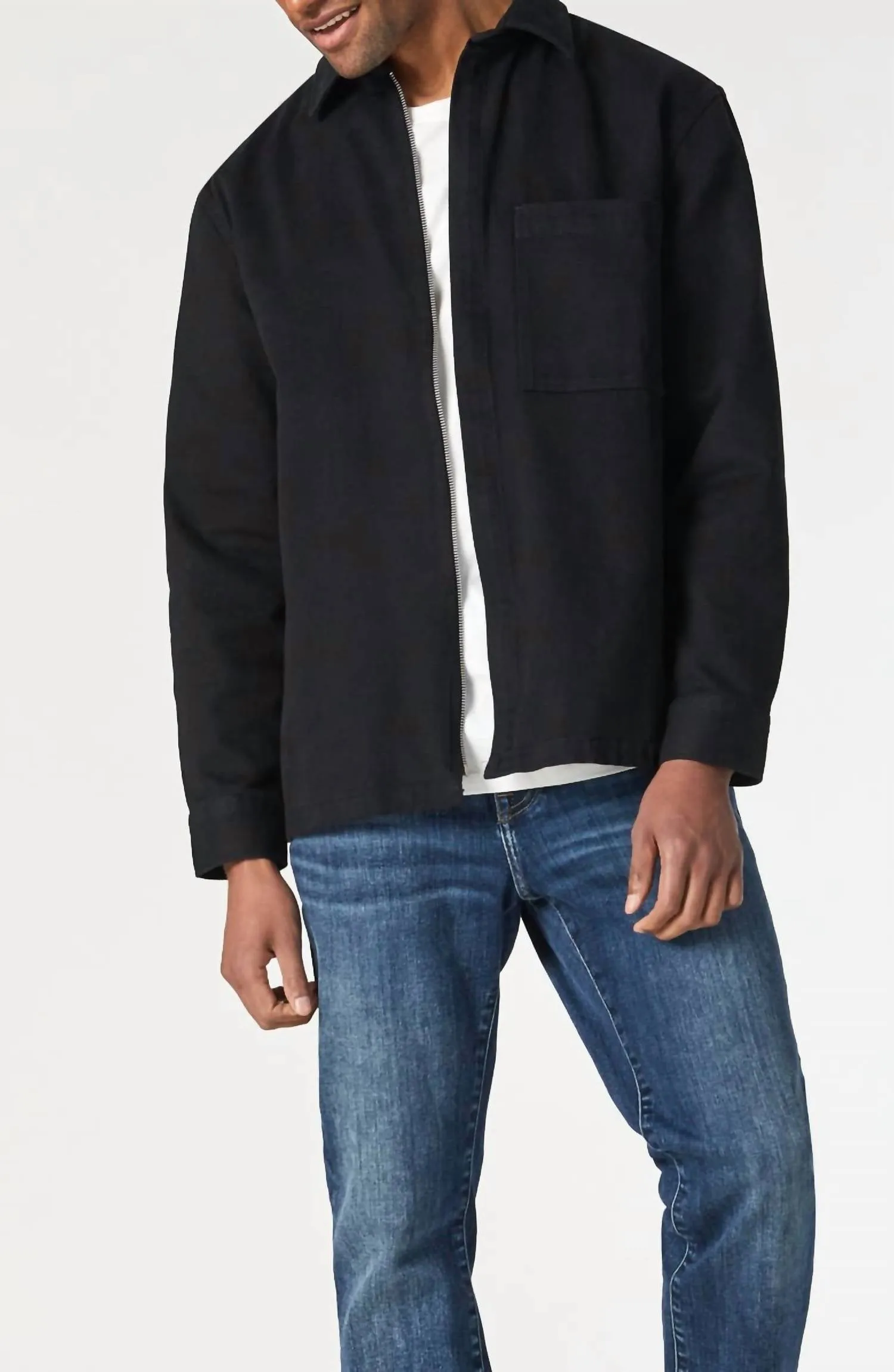 Hidden Placket Zip Jacket In Black