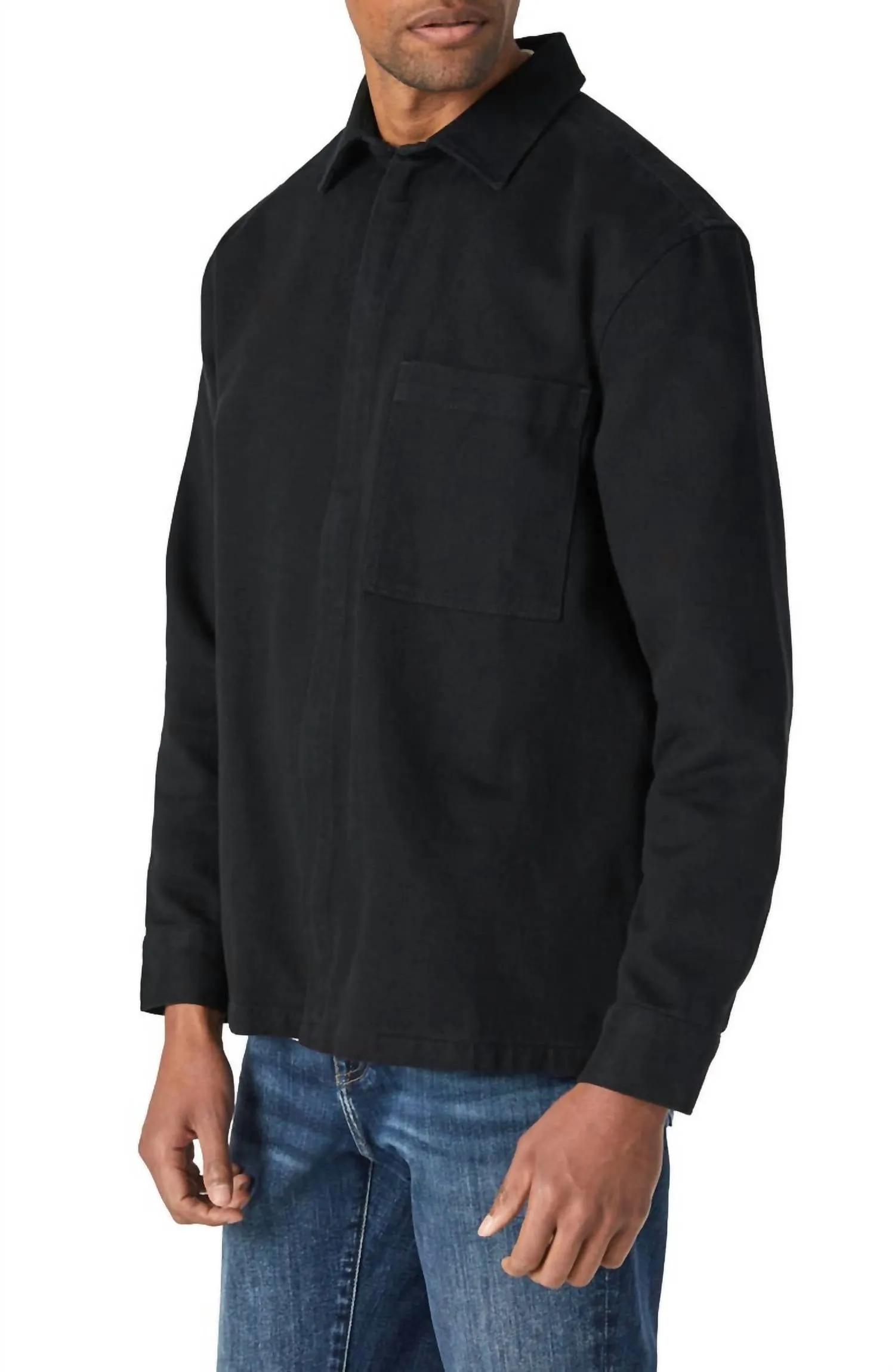 Hidden Placket Zip Jacket In Black