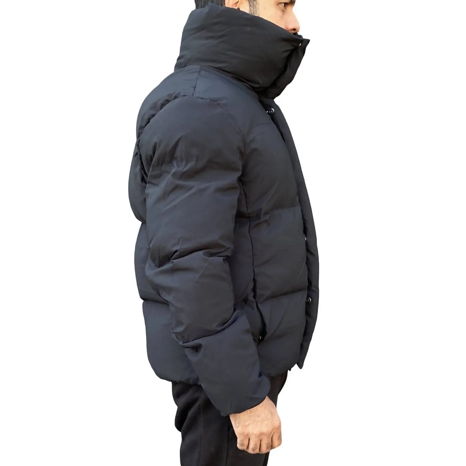High Collar Puffer Coat In Black