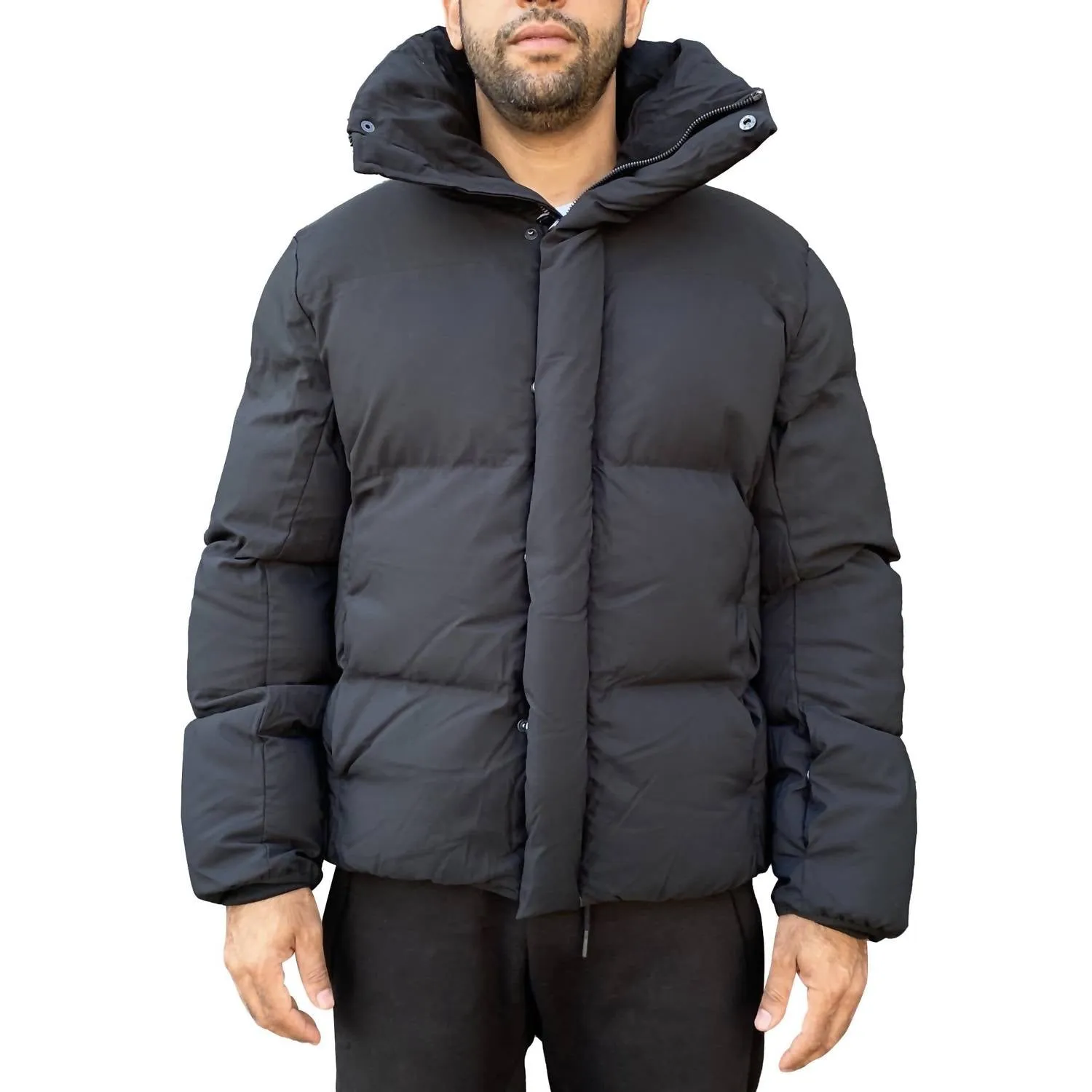 High Collar Puffer Coat In Black