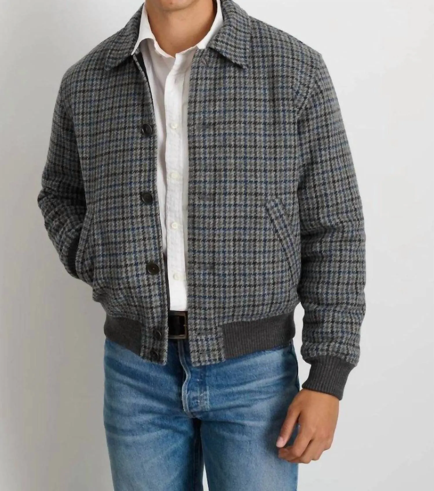 Houndstooth Bomber In Black