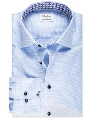 Houndstooth Slimline Shirt with Geometric Contrast Inlay Blue