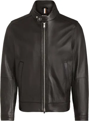 Hugo Boss Men's Mansell 2 Leather Bomber Jacket, Black