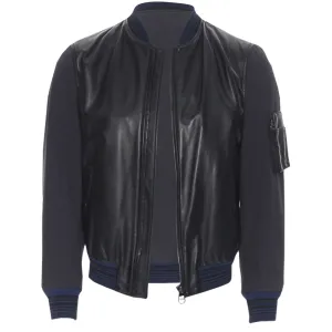 Lanvin Alber Elbaz contrast lamb leather bomber jacket