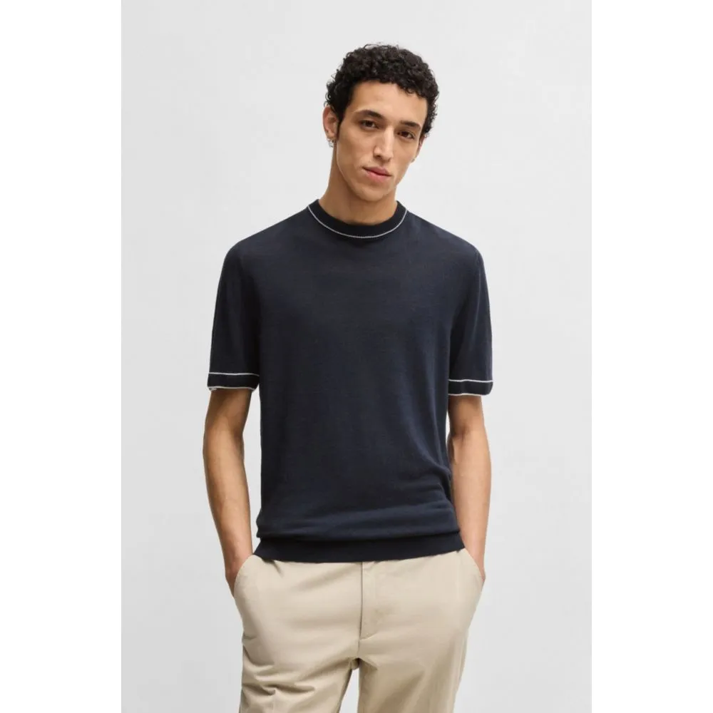 Linen-blend sweatshirt with tipping