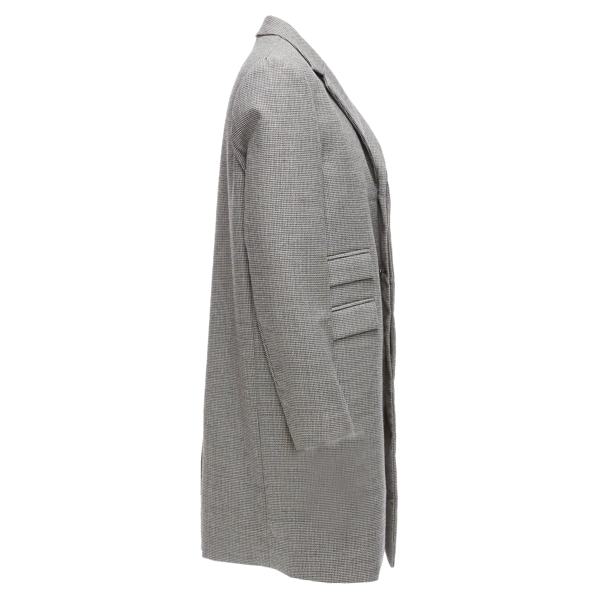 Marni Houndstooth Wool Blend Invisible Placket Longline Coat
