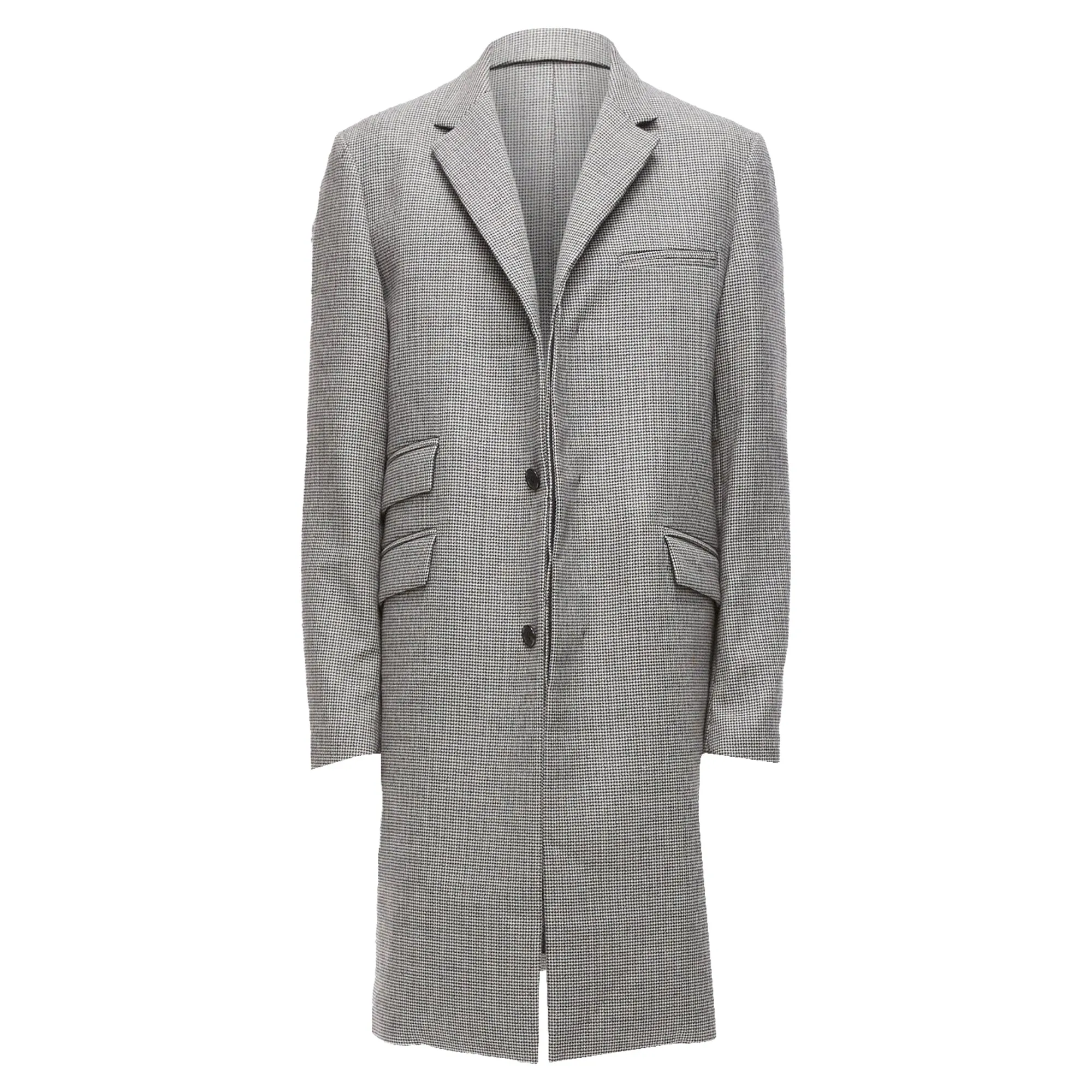 Marni Houndstooth Wool Blend Invisible Placket Longline Coat