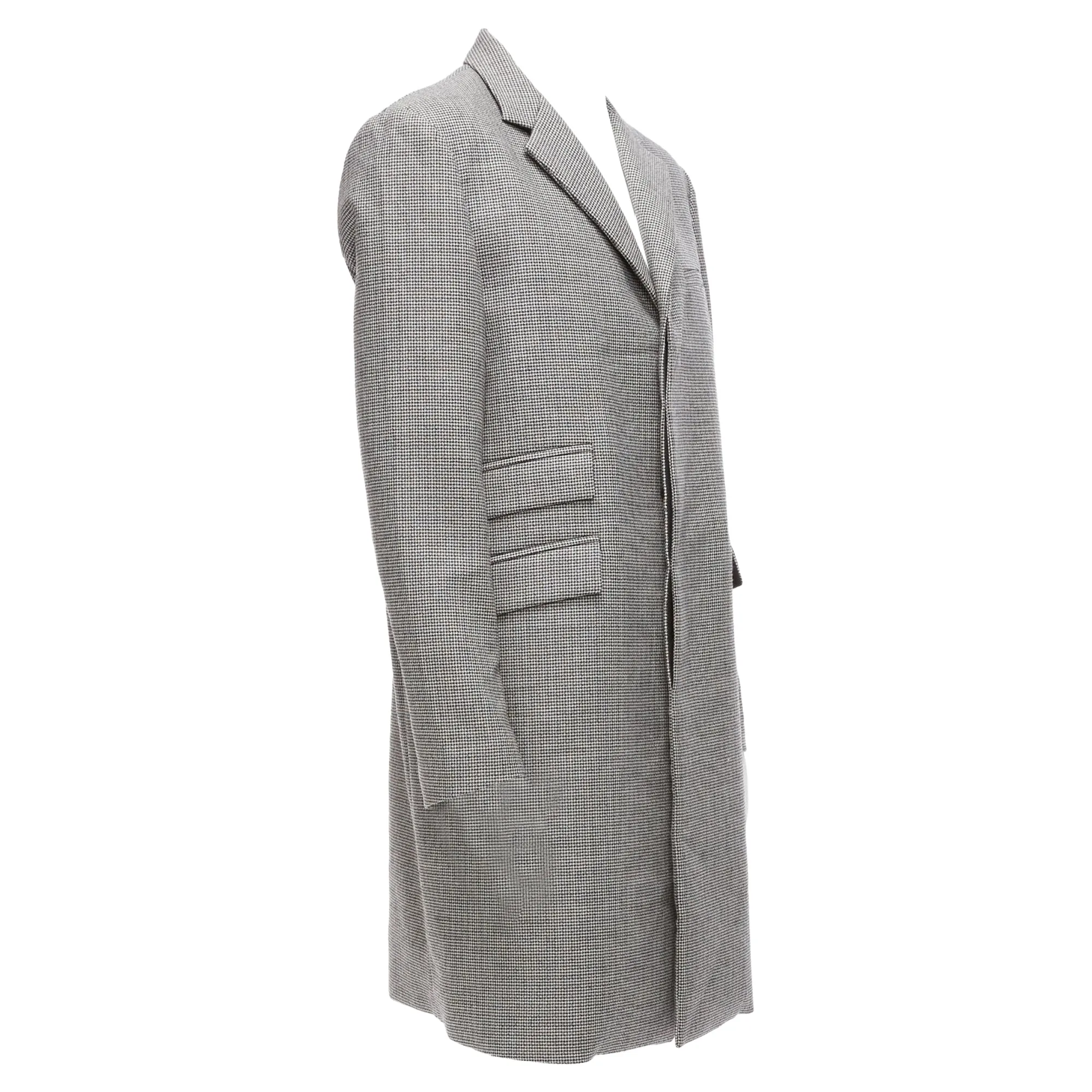 Marni Houndstooth Wool Blend Invisible Placket Longline Coat