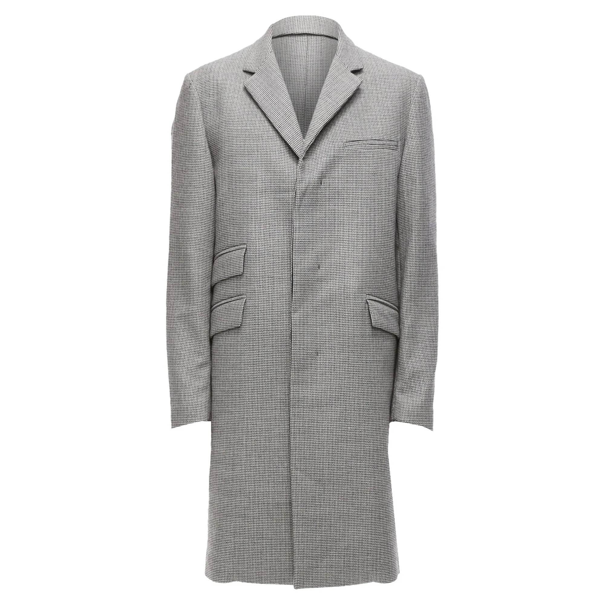 Marni Houndstooth Wool Blend Invisible Placket Longline Coat