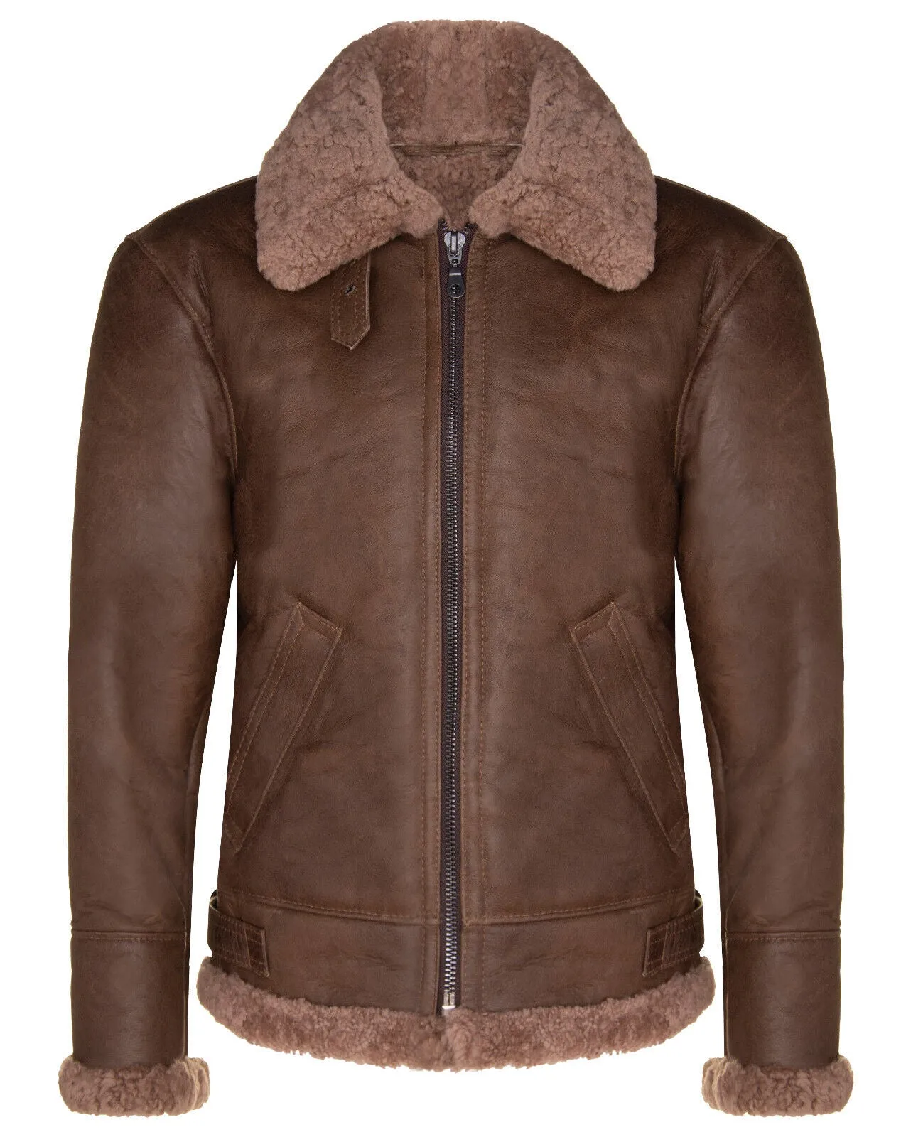 Mens B3 WW2 Sheepskin Leather Aviator Jacket-Houston