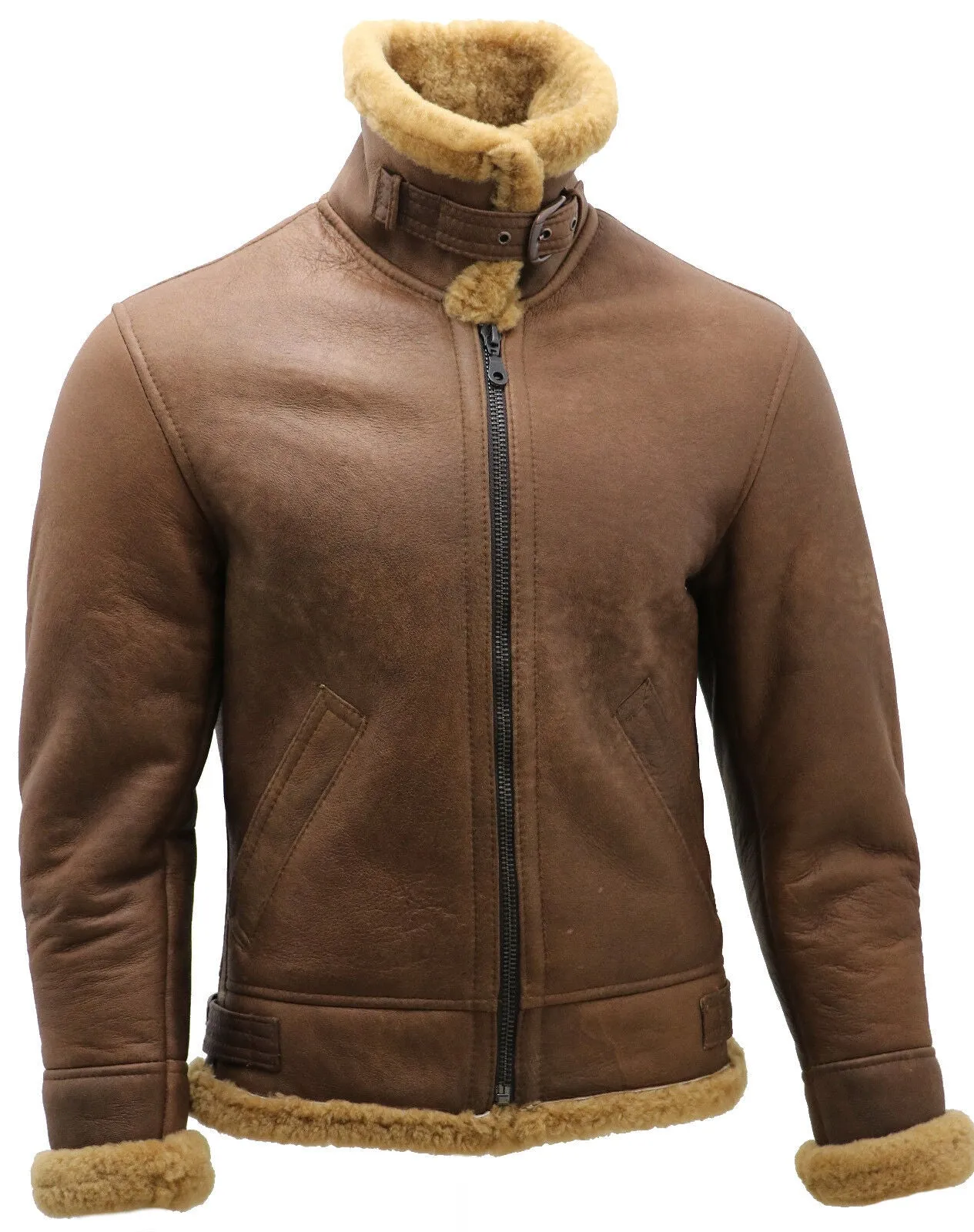 Mens B3 WW2 Sheepskin Leather Aviator Jacket-Houston
