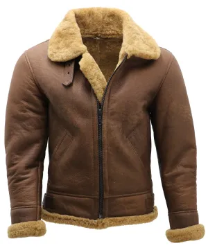 Mens B3 WW2 Sheepskin Leather Aviator Jacket-Houston