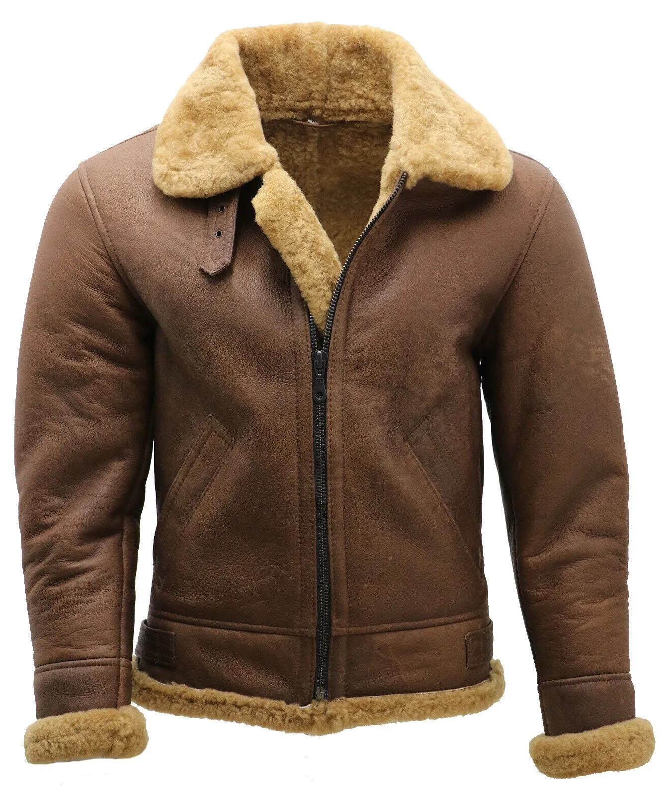 Mens B3 WW2 Sheepskin Leather Aviator Jacket-Houston