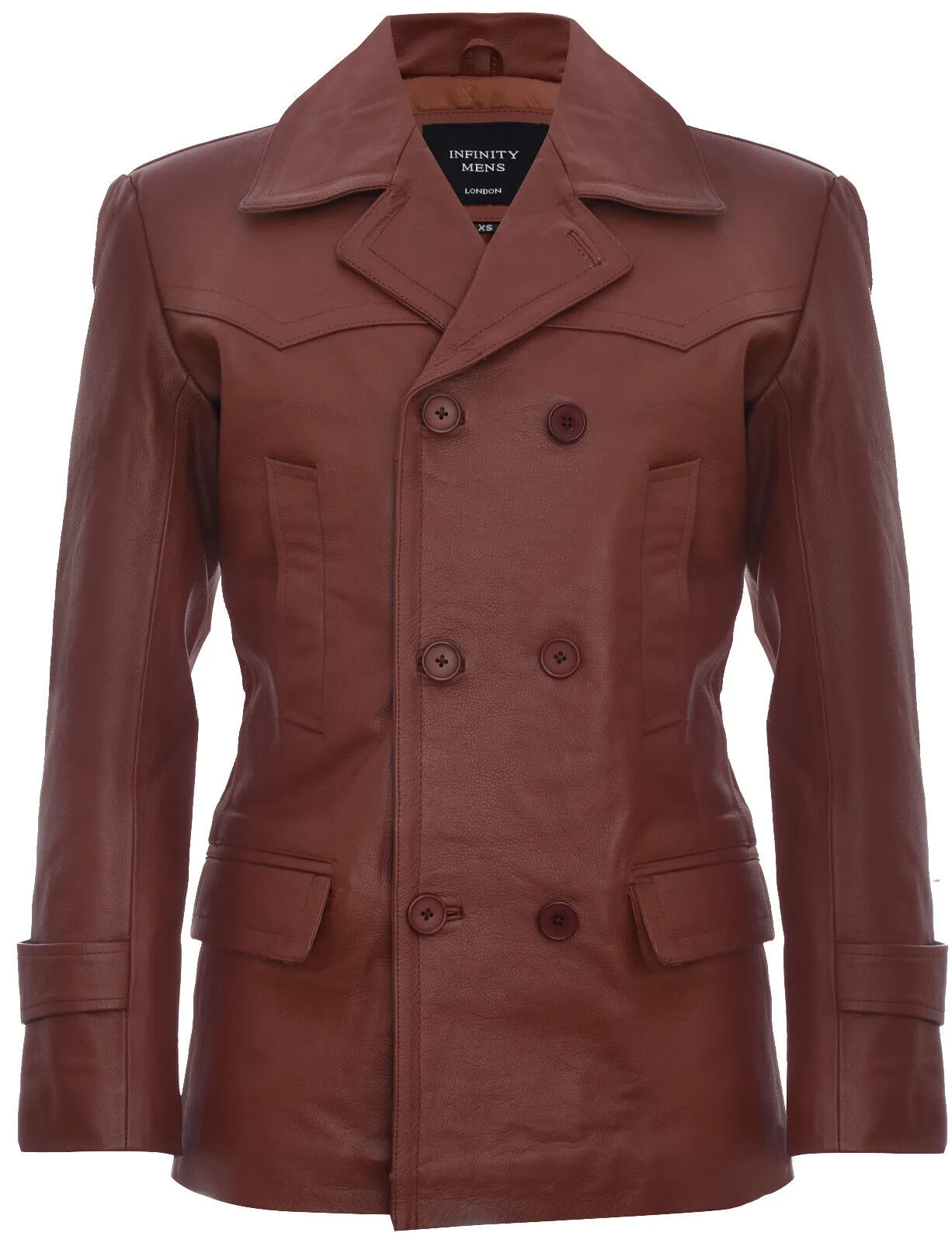 Mens Cow Hide Dr Who Naval German Pea Coat Leather Jacket