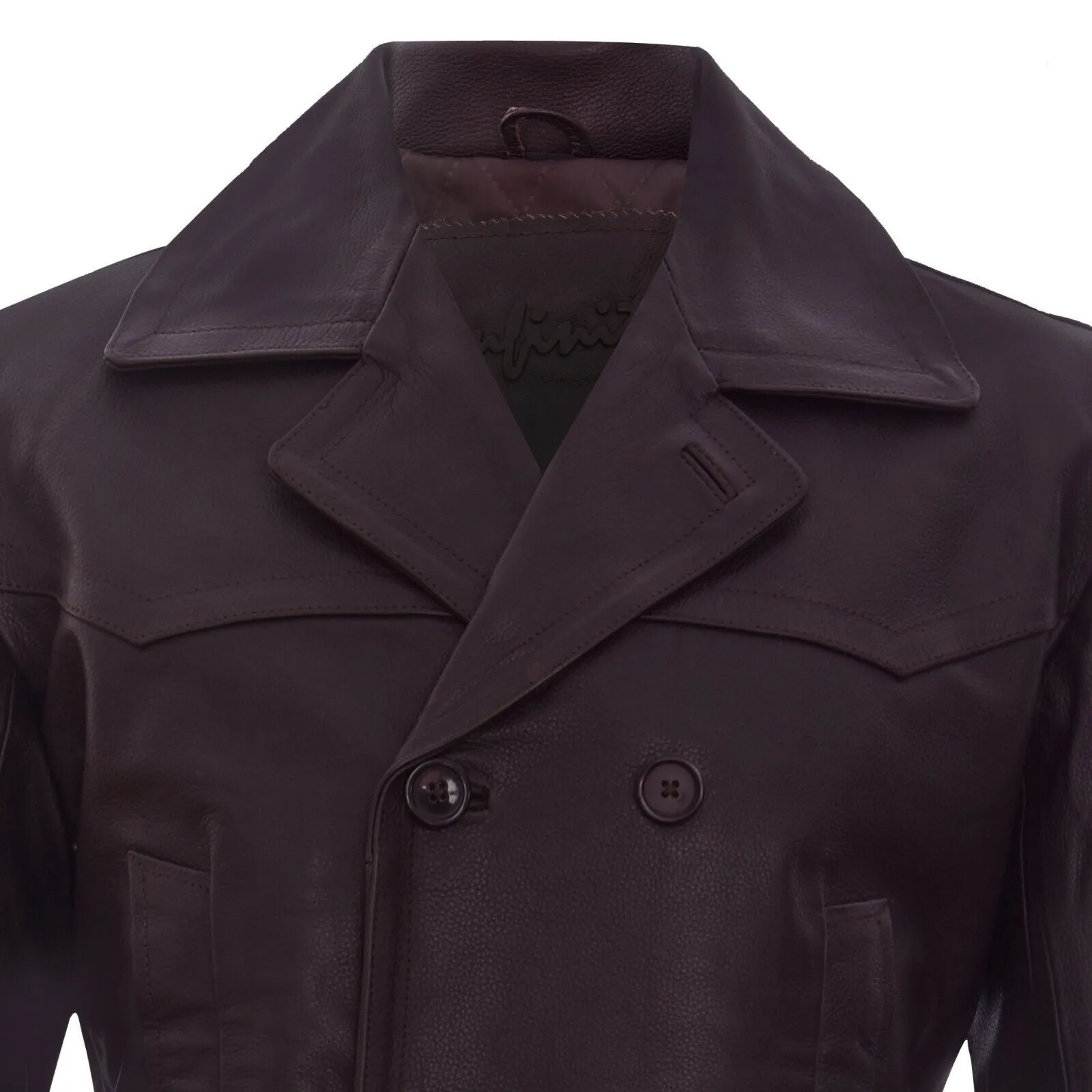 Mens Cow Hide Dr Who Naval German Pea Coat Leather Jacket