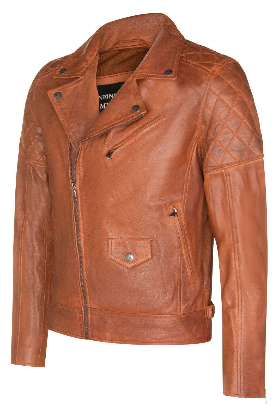 Mens Cross Zip Leather Biker Jacket - Gibraltar