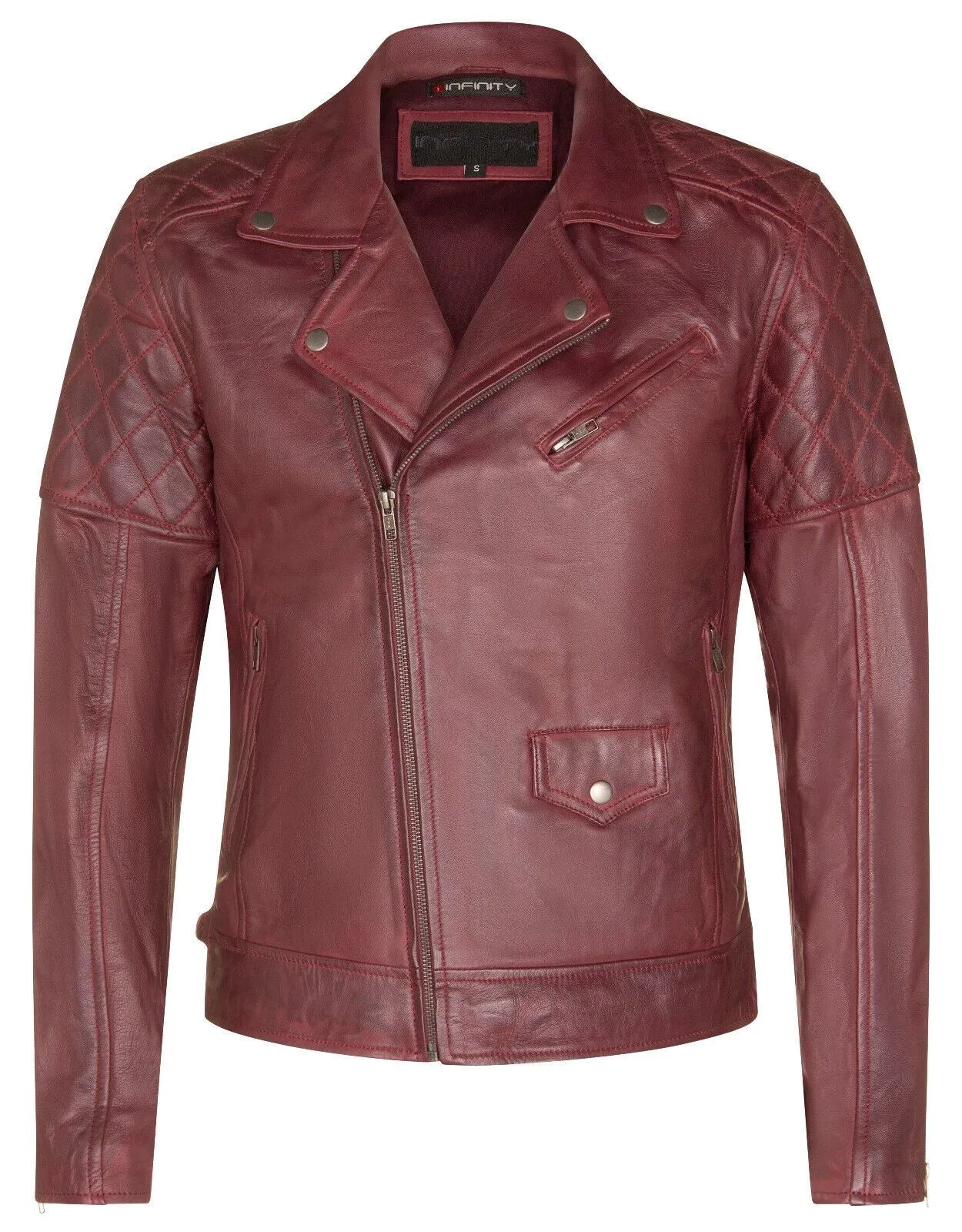 Mens Cross Zip Leather Biker Jacket - Gibraltar
