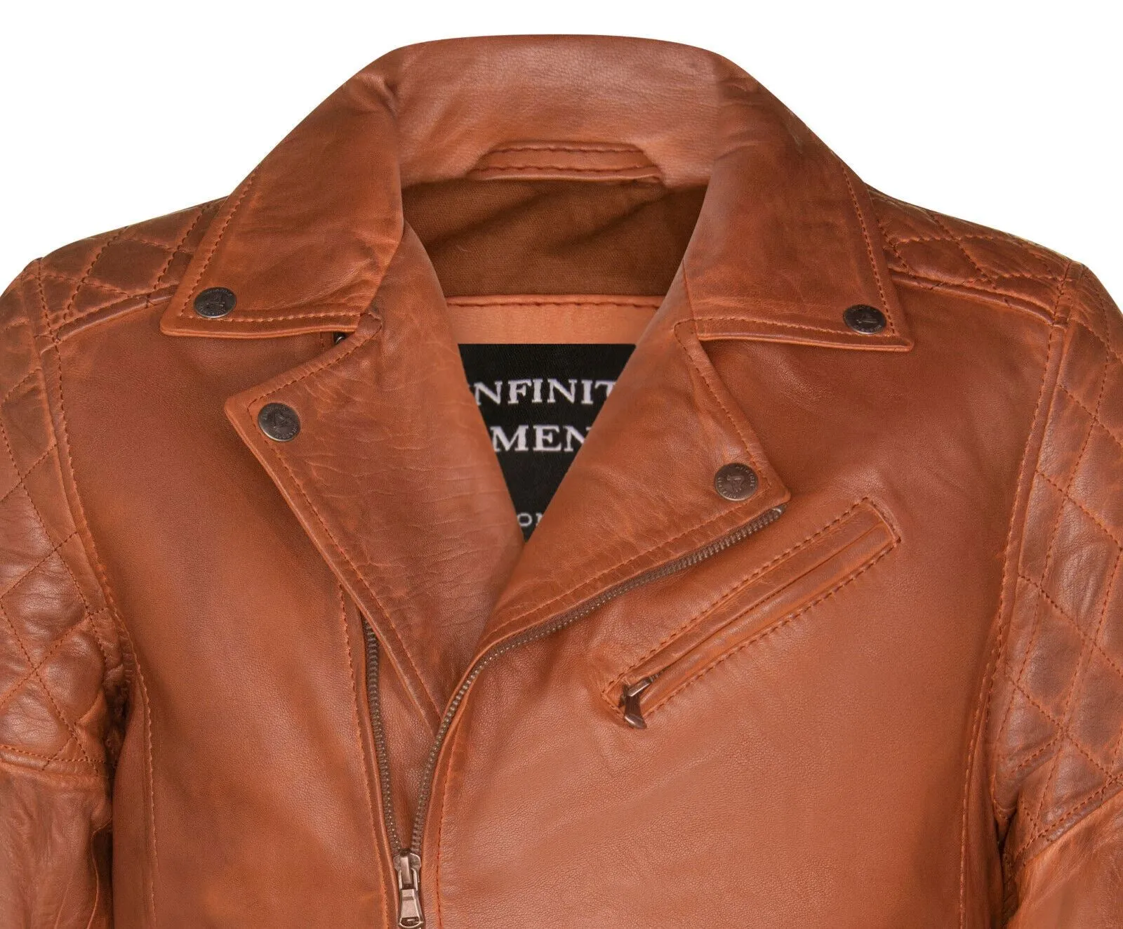 Mens Cross Zip Leather Biker Jacket - Gibraltar