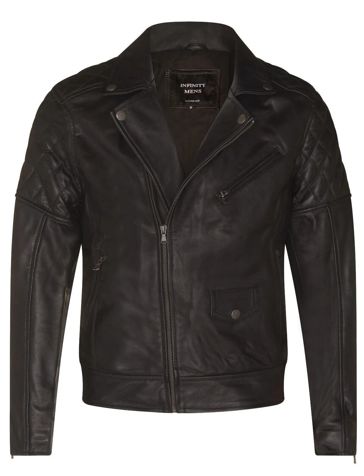 Mens Cross Zip Leather Biker Jacket - Gibraltar