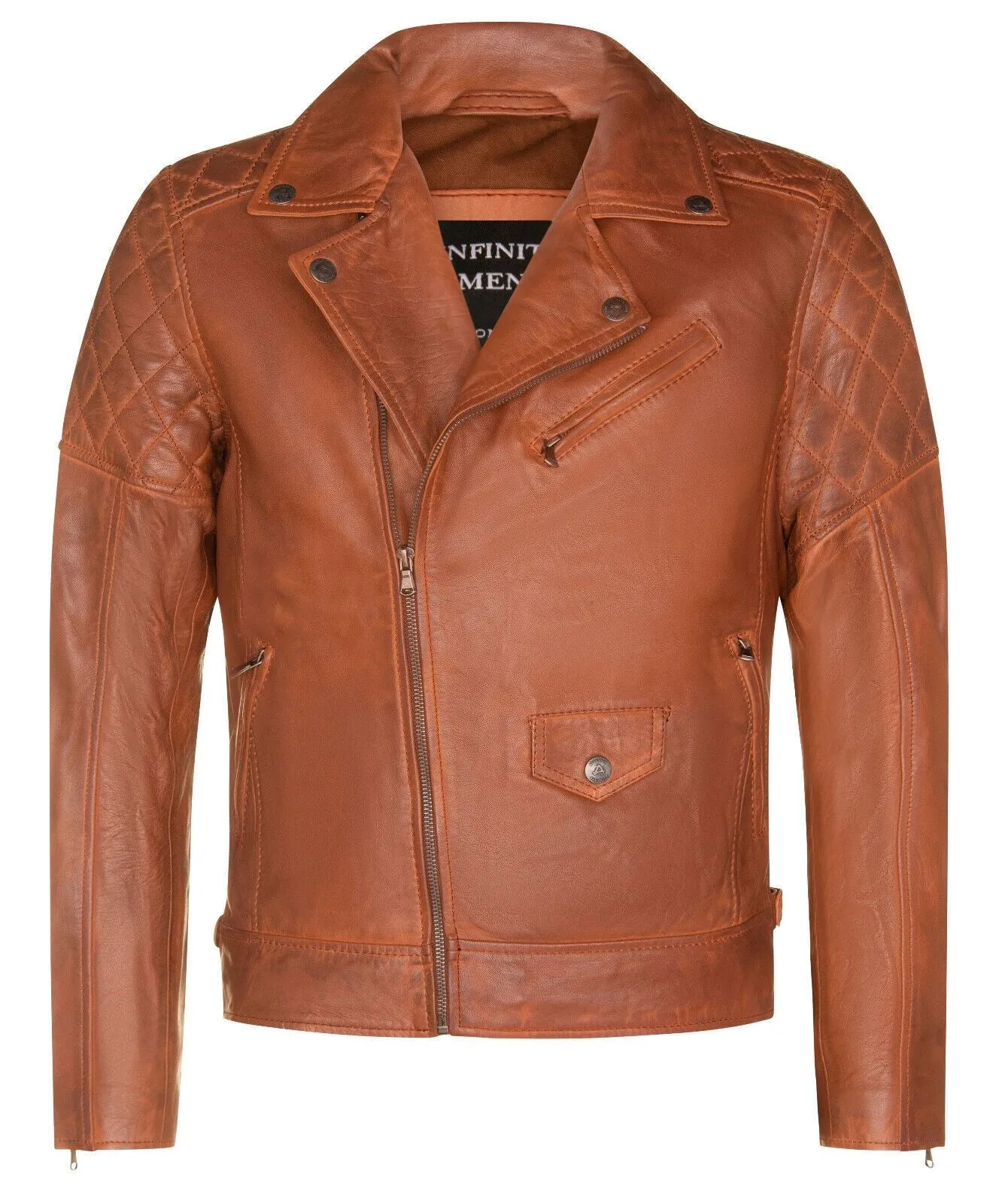 Mens Cross Zip Leather Biker Jacket - Gibraltar